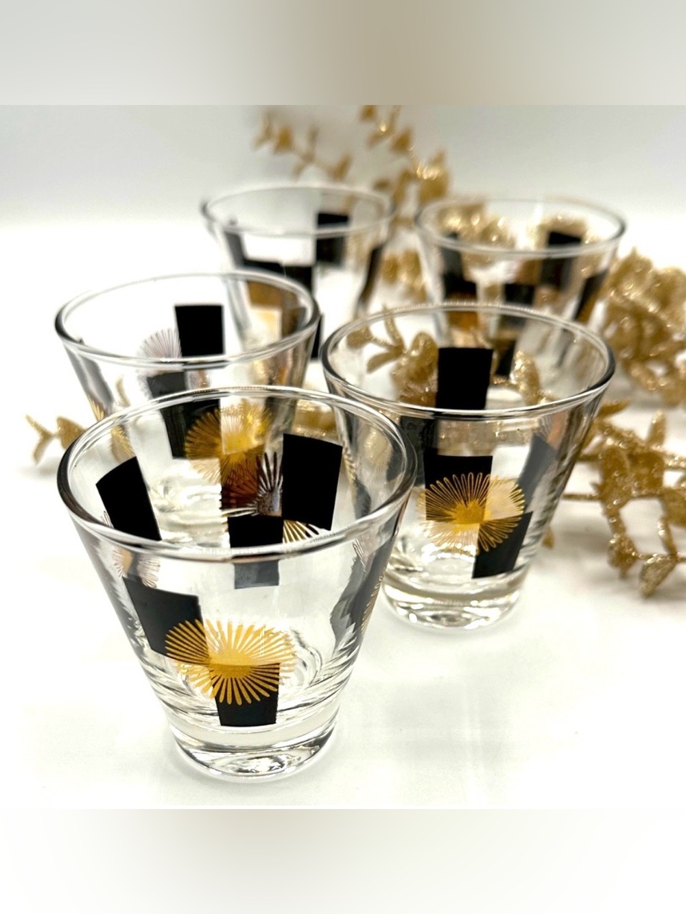 🧚🏻HP! 5 MCM Shot Glasses with black and gold embellishment
